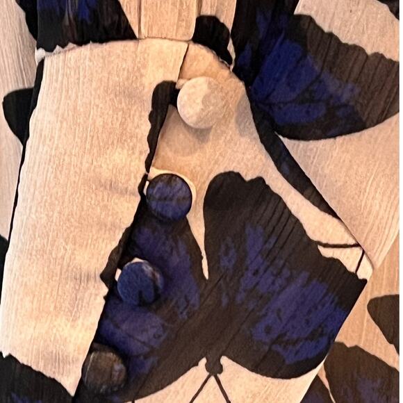 Butterfly Print Ruffle Blouse Romantic Sheer Long Sleeve Top - Picture 6 of 10